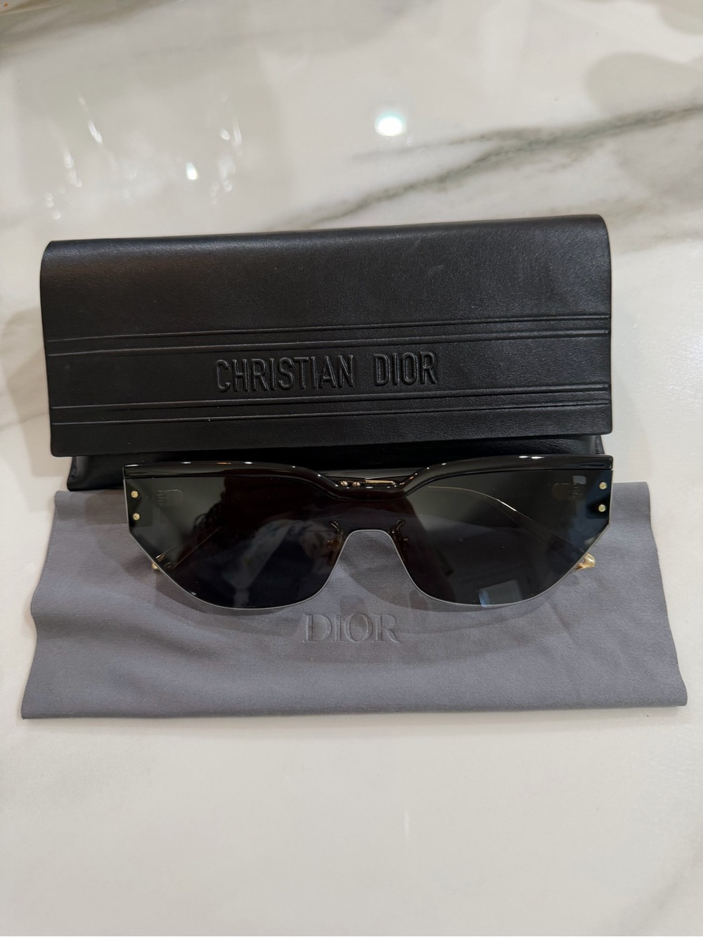 Christian Dior Black and Gold Oversized Logo Sunglasses